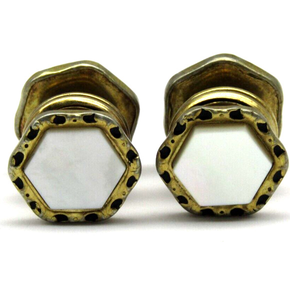 Baer & Wilde Cufflinks Mother of Pearl Kum-A-Part Gold Men Formal Wear - Picture 2 of 4